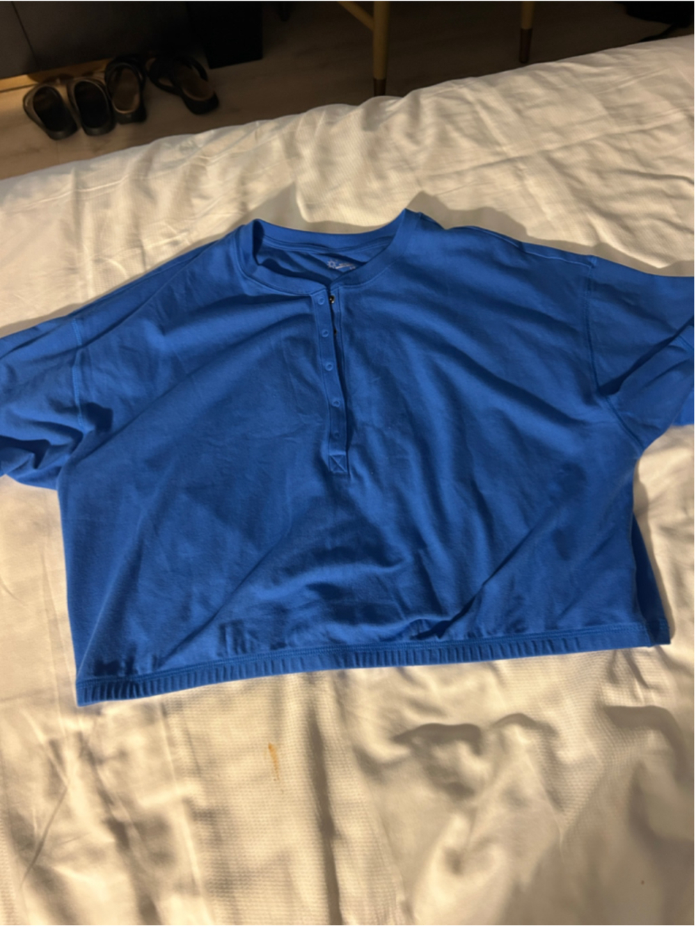 Women's OFFLINE By Aerie Blue Pique Henley Short Sleeve Tee, Size Large - Picture 6 of 9
